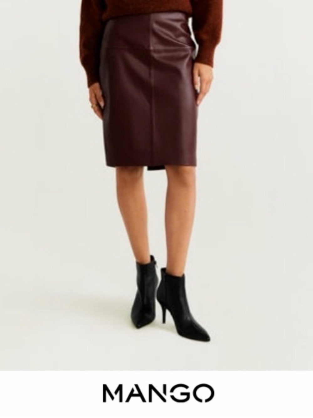 Mango Faux Leather Pencil Skirt in Deep Wine